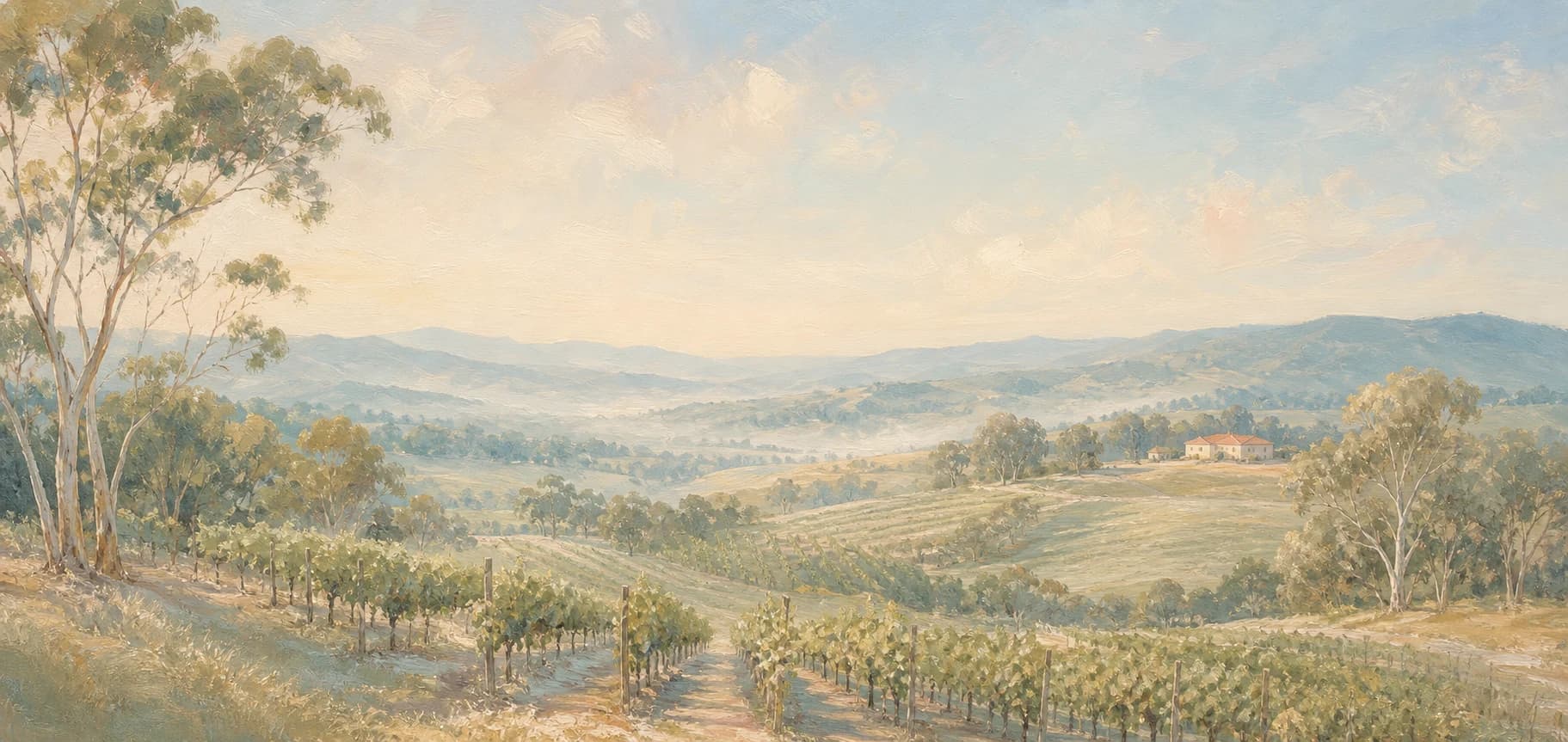 Pastel oil painting of the Yarra Valley in Victoria